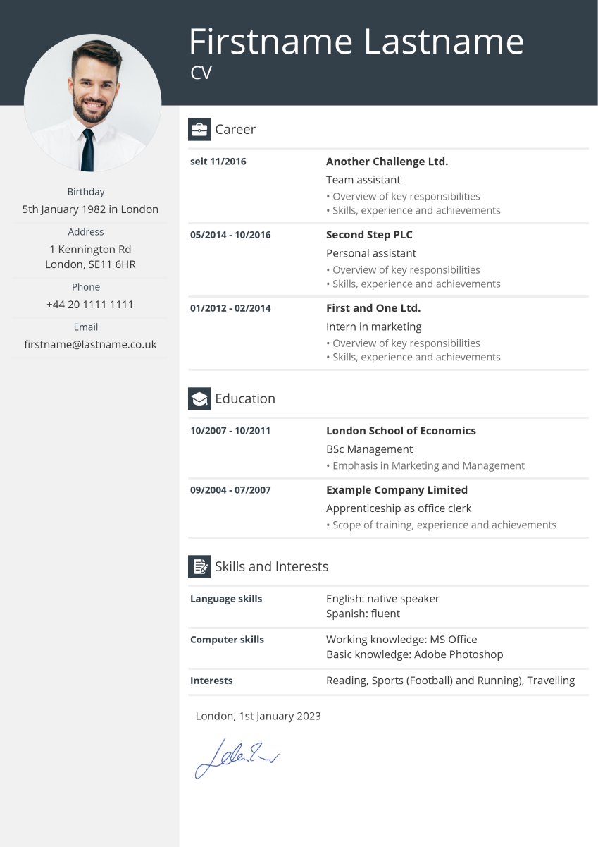 CV with header