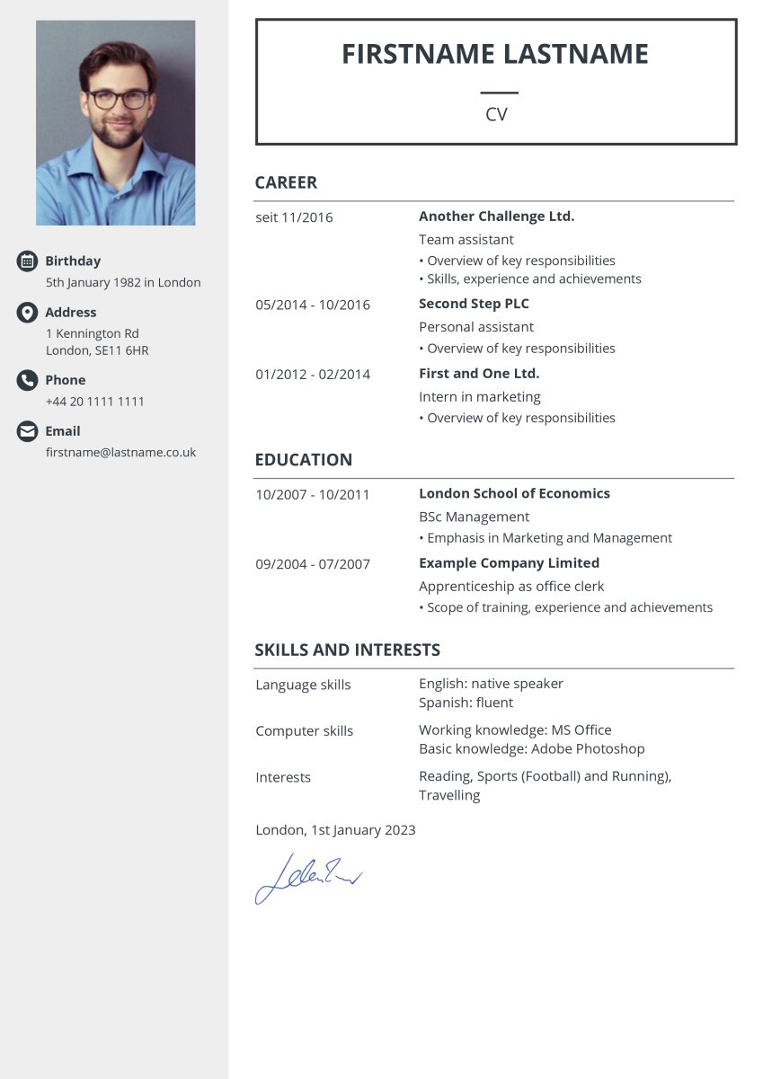 CV with name box